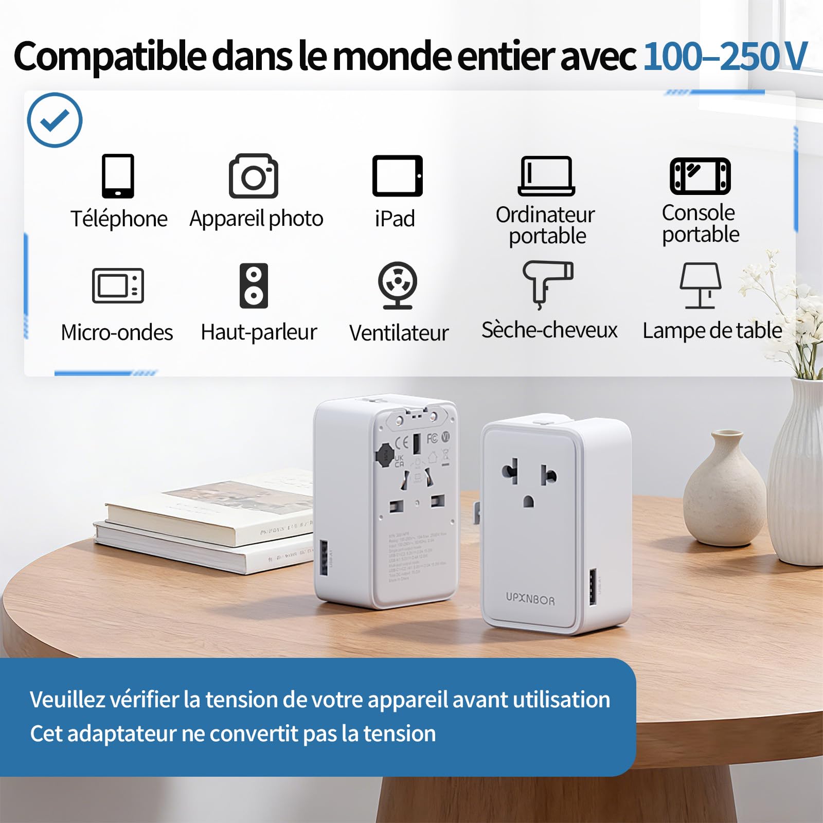 Nowość 2026 ultrapłaski adapter podróżny na całym świecie, uniwersalny adapter podróżny z 1 USB-A i 2 USB-C, kompaktowy adapter do USA, UK, Anglii, Japonii, Tajlandii i Australii