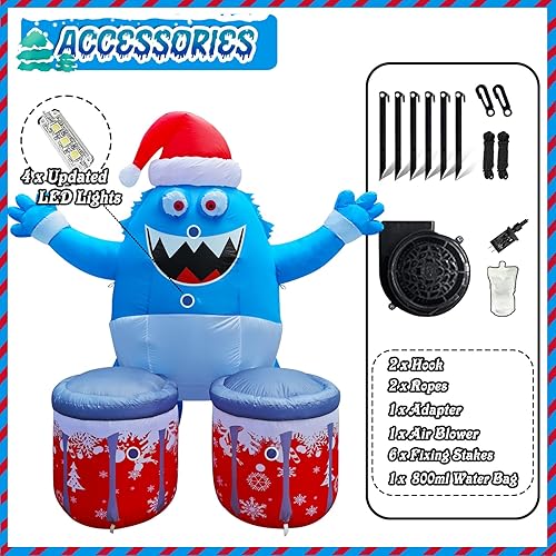 Miniatura 5 de Inflables de Navidad de 6 pies para decoración al aire libre, monstruo inflable con LED integrados para decoraciones de fiesta de Navidad e interior