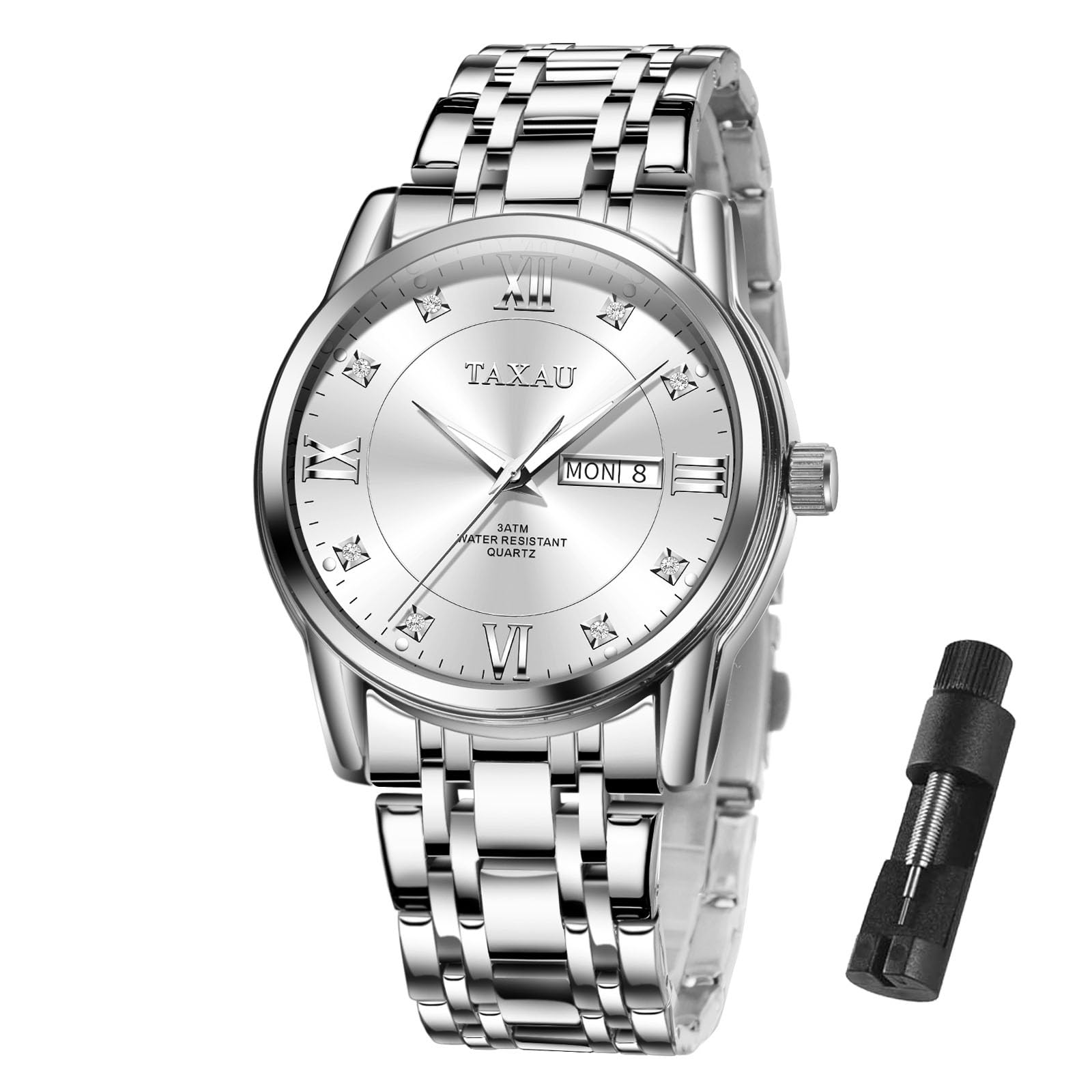 Taxau Armbanduhr Herren Chronograph Analogue Quartz Uhr Herren Edelstahl Wasserdicht Leuchtende Klassische Luxus Business Herrenuhren Geschenke für Männer