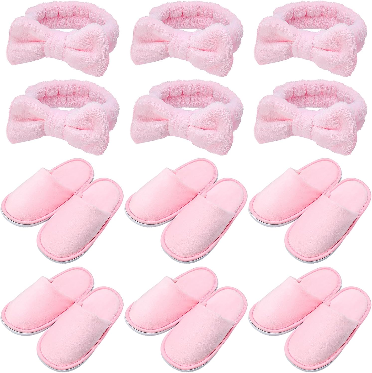 12 Pcs Girls Spa Party Supplies for Kids Sleepover Party Supplies Include 6 Closed Toe Kids Disposable Slippers 6 Cute Bow Spa Headbands for Makeup Favors Birthday Slumber Gifts
