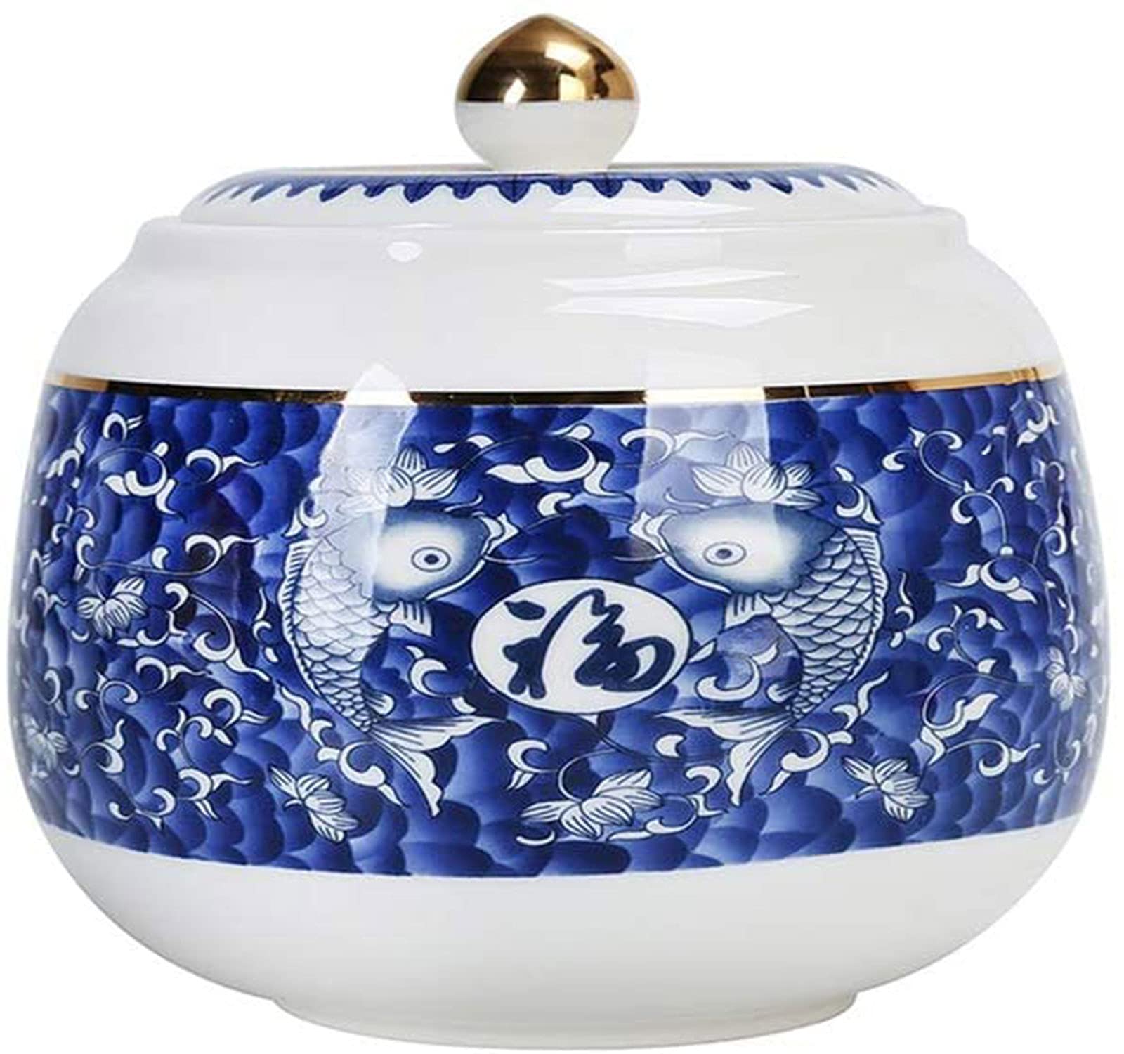 Urne funéraire adulte en porcelaine bleue et blanche 12x13cm