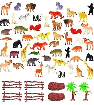 TEC TAVAKKAL 31-Piece Mini Farm and Wild Safari Realistic Plastic Animals Toy Set for Kids , Includes Tiger Elephant Zebra Farm Animals and More