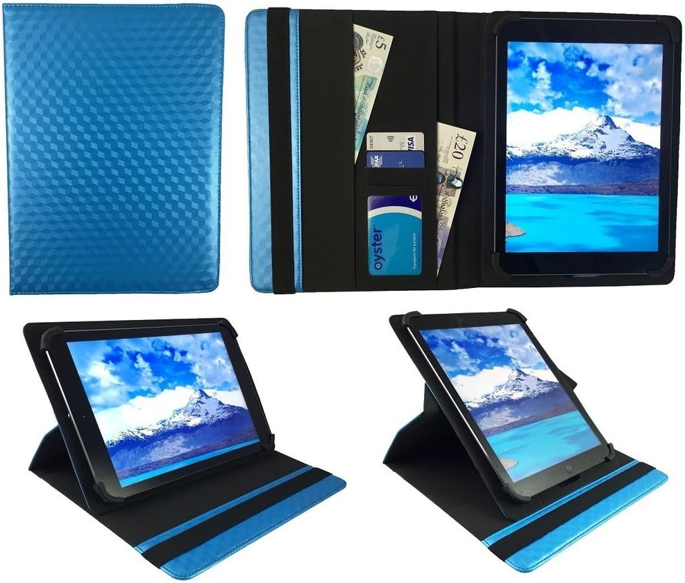 Haehne Pad-1 10.1" Tablet Blue 3D Cube Universal 360 Degree Rotating PU Leather Wallet Case Cover Folio ( 9 - 10 inch ) by Sweet Tech