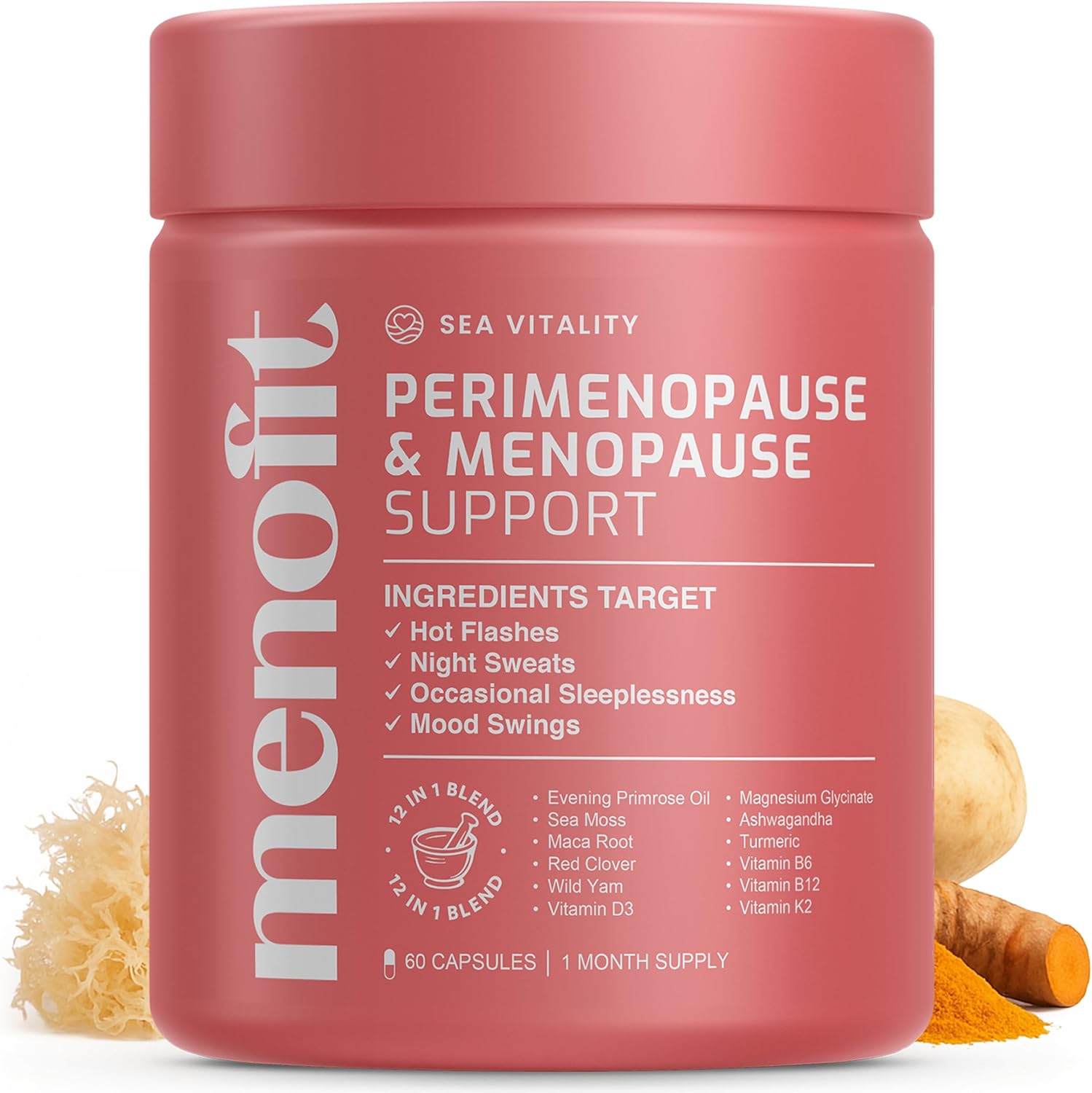 Menopause & Perimenopause Support Capsules | 12 in 1 Blend | with Magnesium Glycinate, Evening Primose & Ashwagandha | Menopause Supplements | Hot Flush, Mood Support & Sleep Support | 60 Capsules