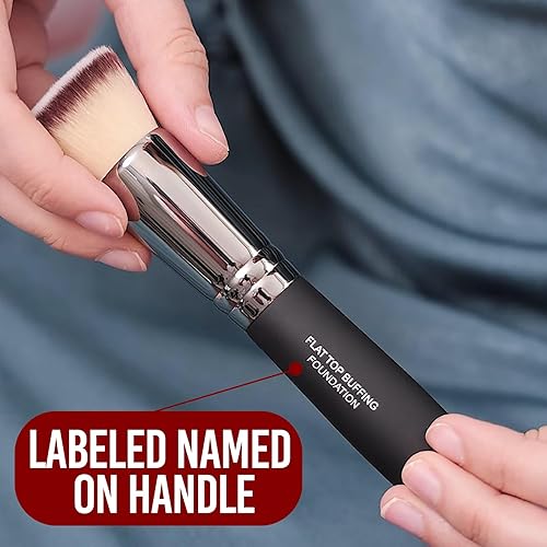 Miniatura 7 de Bueart Design Brocha de maquillaje para base de pulido de parte superior plana, ultra suave, densa, Kabuki, cepillo de maquillaje para líquido,