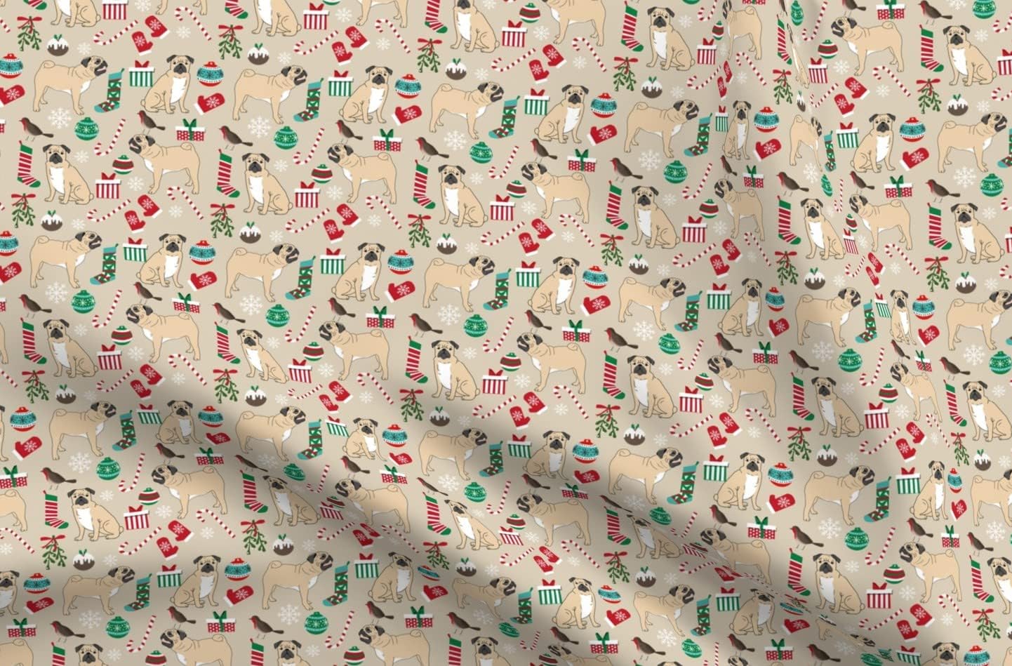Spoonflower Fabric - Pug Christmas Cute Dogs Pugs Best Puppy Lover Ornament Presents Candy Printed on Minky Fabric by The Yard - Sewing Baby Blankets Quilt Backing Plush