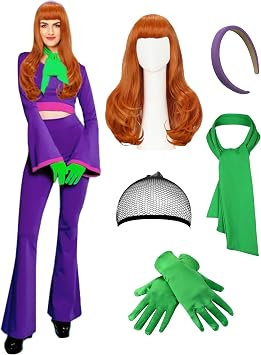 Women Costume Long Sleeve Purple top and pants with Scarf Headband Socks for Halloween Party