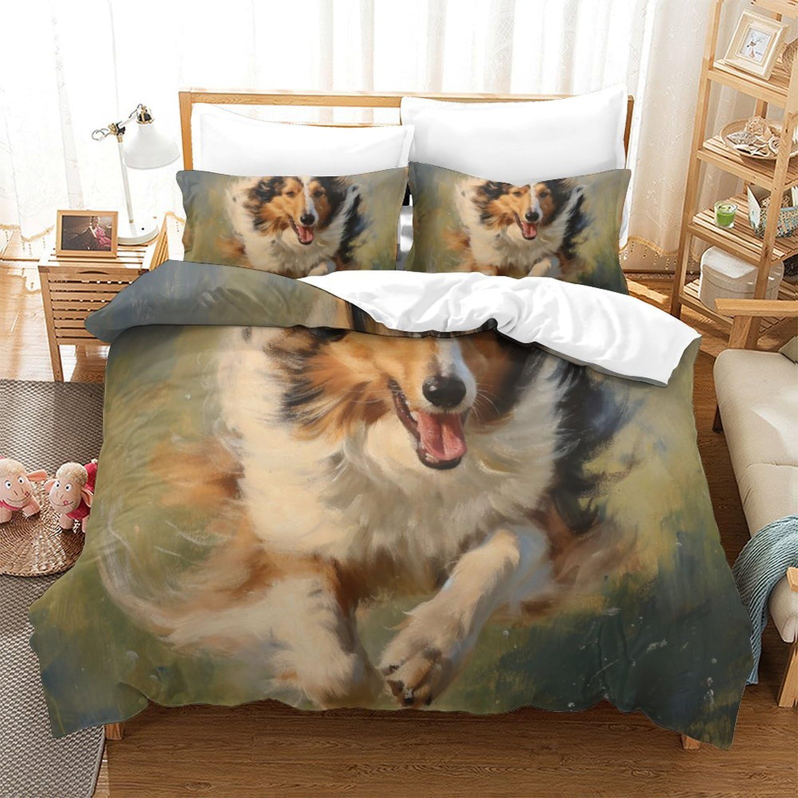 Parure de lit 3D chien en microfibre 260x220 cm avec housse de couette et taies d'oreiller SheepLe
