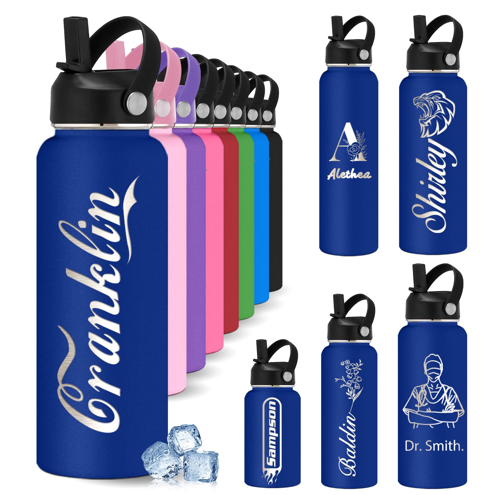 Custom Personalized Water Bottles for Kids with Straw 12 18 24 32 40 oz Customized Engraved Insulated Stainless