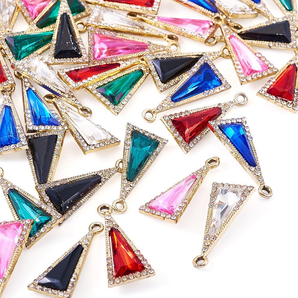 FASHEWELRY 36Pcs Crystal Faceted Glass Pendants Mixed with Rhinestone Mixed Color Triangle Glass Charms Gold Plated Dangle Charms for Jewelry Making Bracelets Necklace Earring DIY Crafts - Image 7