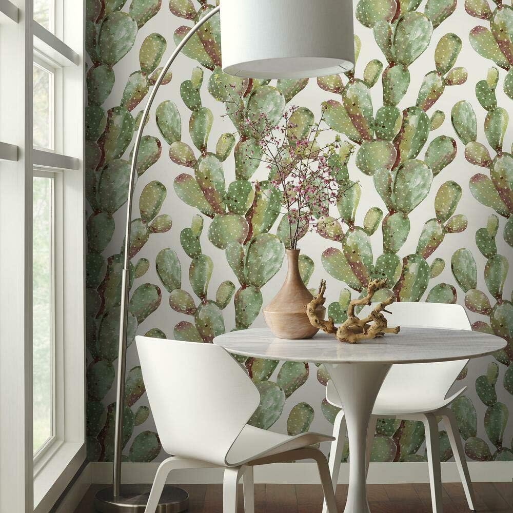 RoomMates RMK11352WP Green Prickly Pear Cactus Peel and Stick Wallpaper