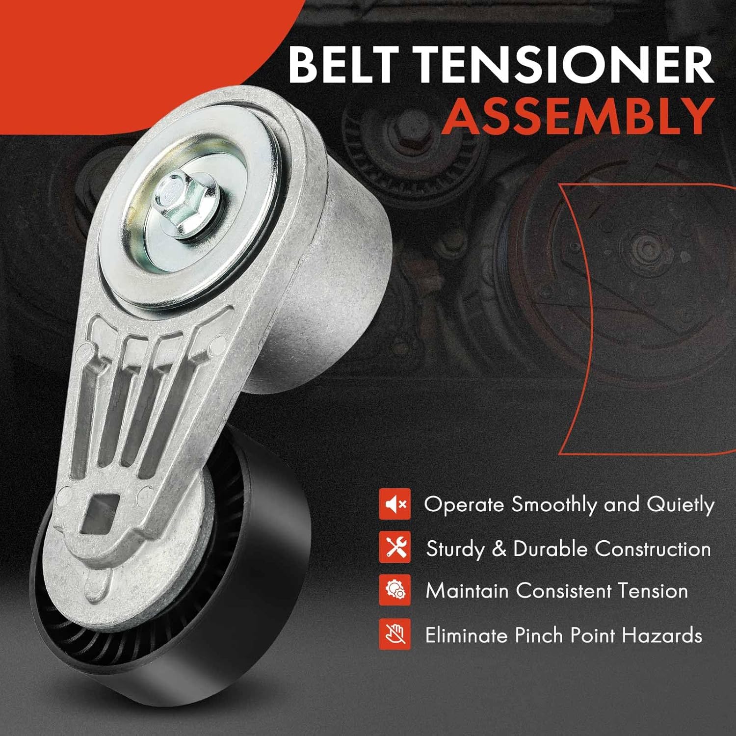 A-Premium Belt Tensioner Assembly with Pulley Compatible with Pontiac Sunfire 1998-2002 & Chevrolet Cavalier 1998-2002 L4 2.2L, Replace# 24574843, 2008-203360