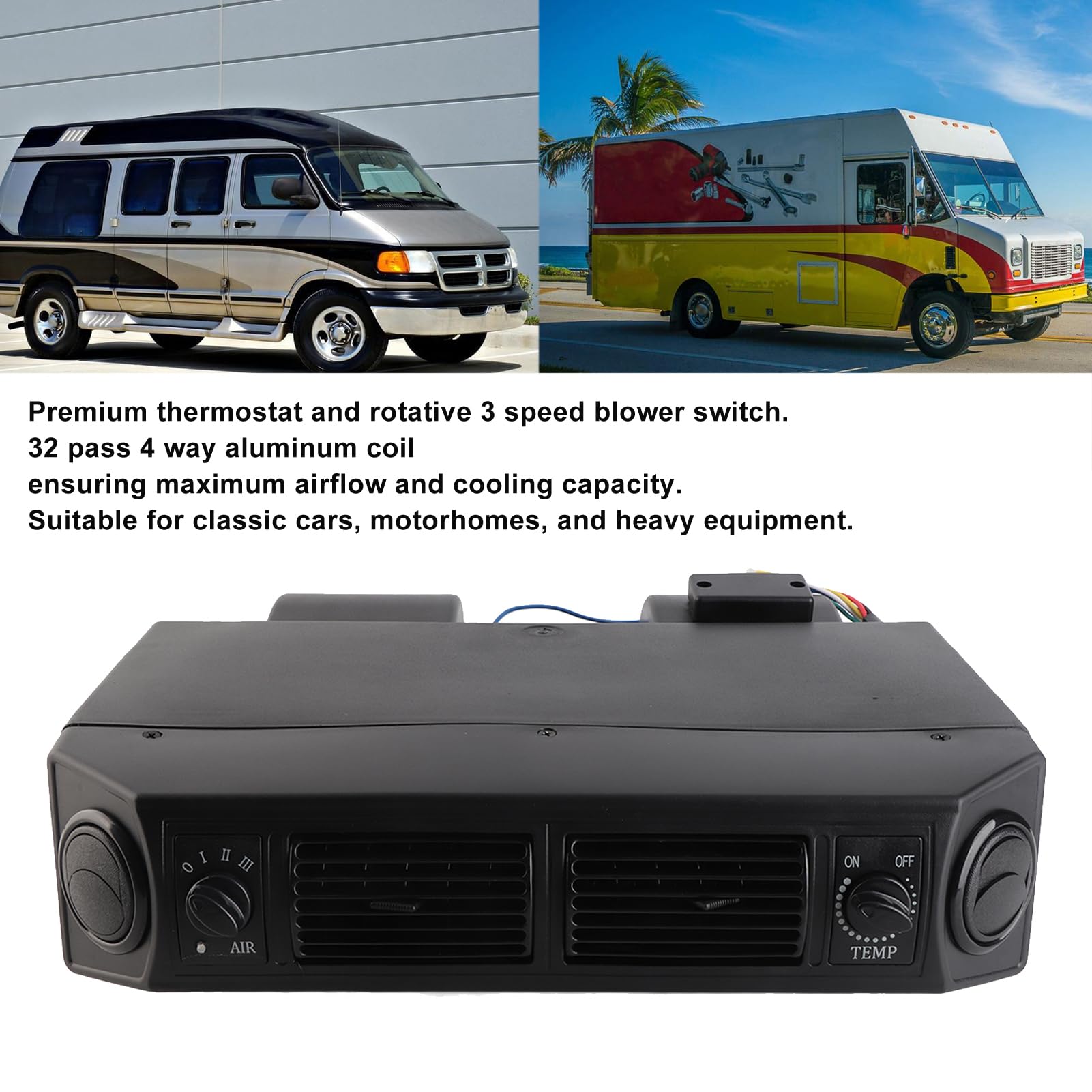 Kit de restauración bajo aire acondicionado 12V, ACr con 3 velocidades de aire, 11000BTU para coches clásicos, autocaravanas, equipos pesados,