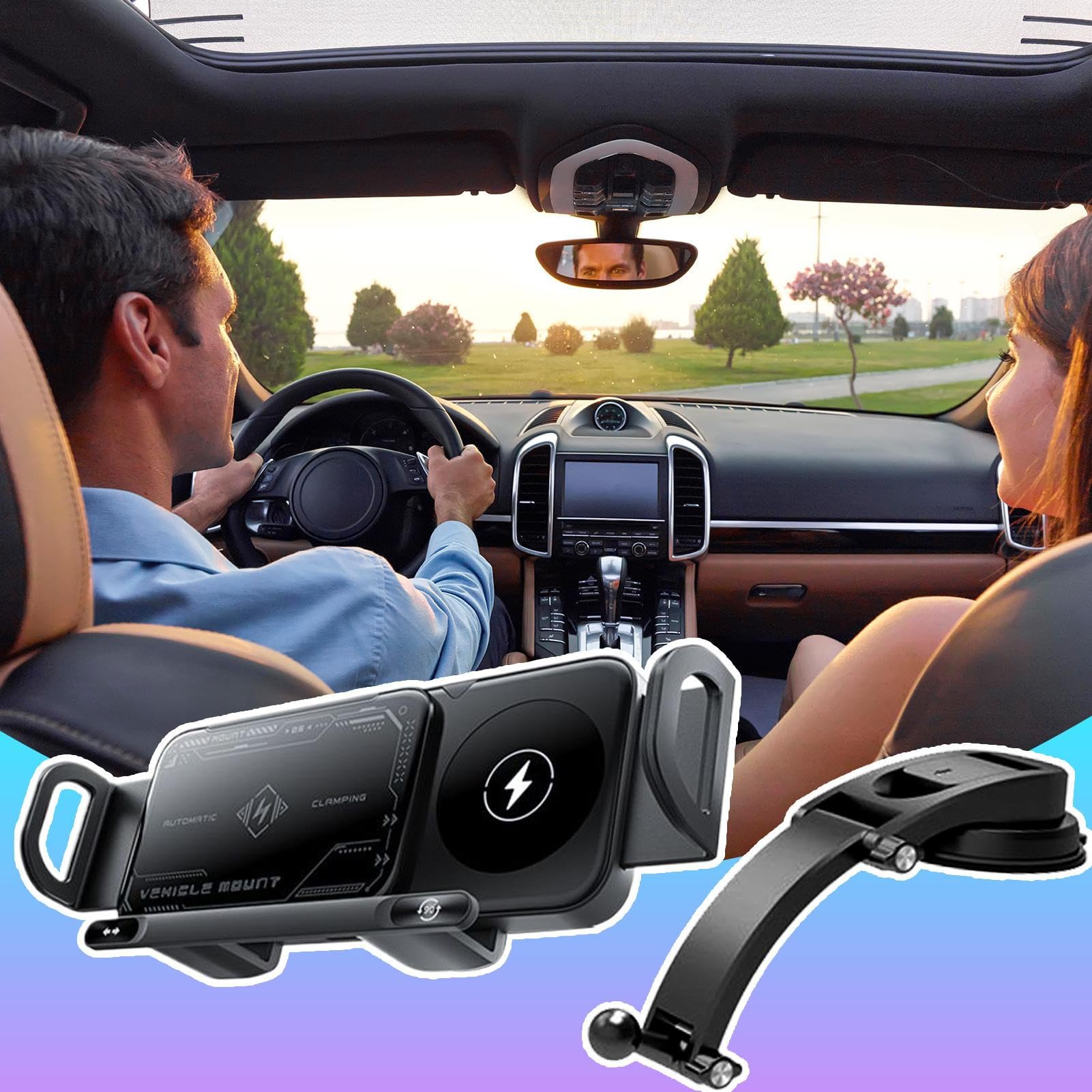 Caricabatterie wireless per auto, supporto per telefono cellulare sul veicolo | Supporto universale per telefono in auto, caricatore per telefono a doppia bobina, 15 W, per console