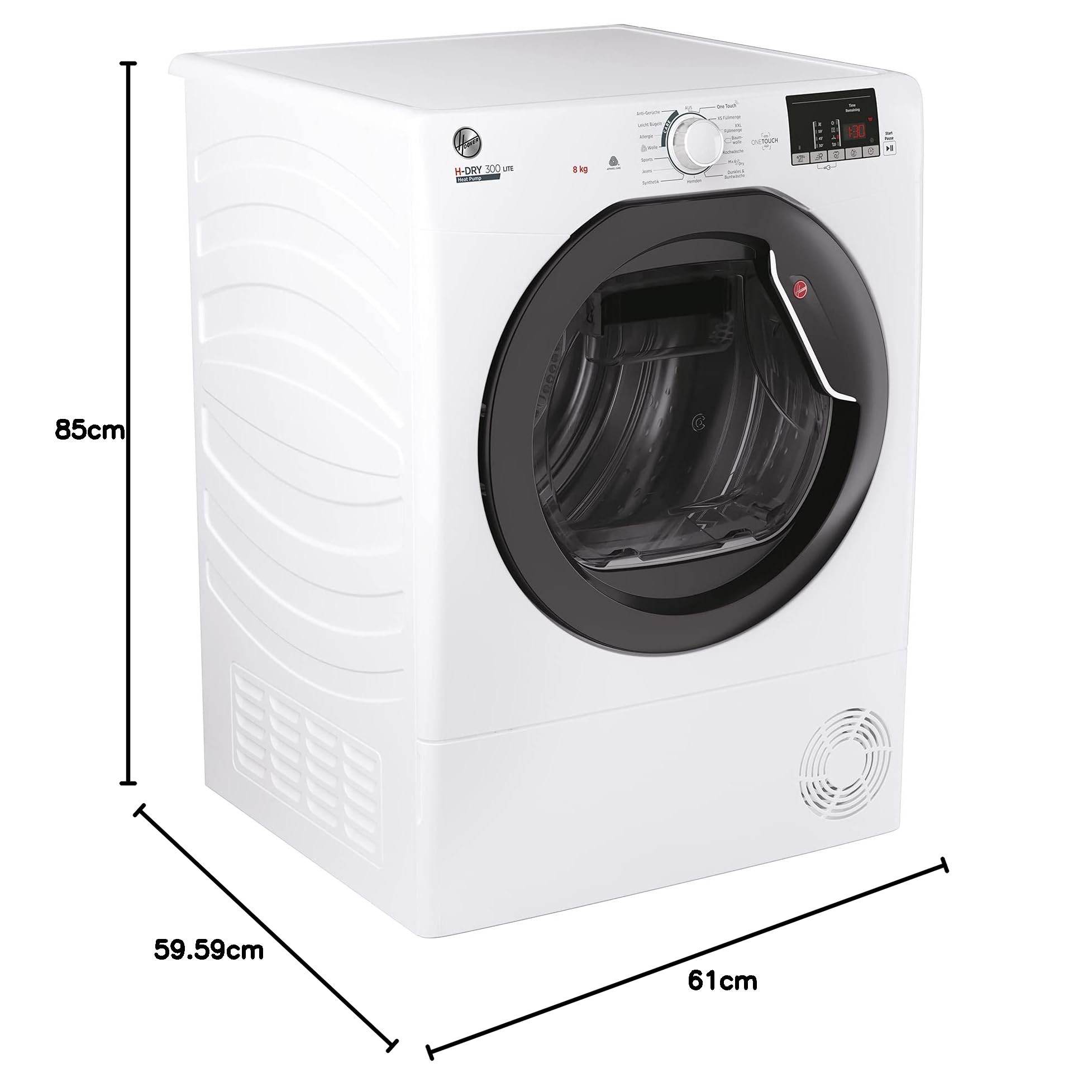 Hoover HLE H8A2DKEX-84 Wärmepumpentrockner / 8 kg/Smarte Bedienung mit NFC-Technologie/AquaVision-Kondenswasserbehälter mit optischer Füllanzeige direkt im Bullauge/Deutsche Bedienblende, Weiß
