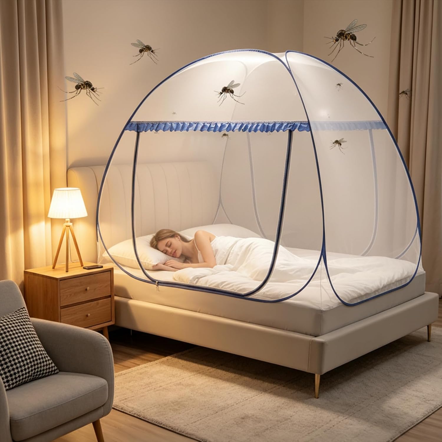 Pop Up Mosquito Net for Bed, Portable Camping Travel Mosquito Netting Bed Tent, Canoy Bed Tent Suit for Twin Full Queen King Size Bed, Mosquito Net Tent for Kids Girls Boys Bedroom