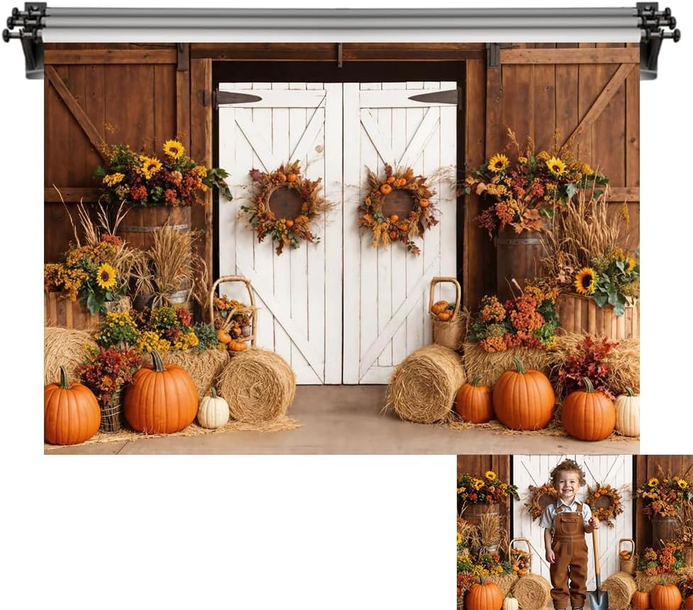 Kate 7x5ft/2.2x1.5m Fall Barn Backdrop for Photography Harvest Thanksgiving Day Photoshoot Background Photo Video Studio Props