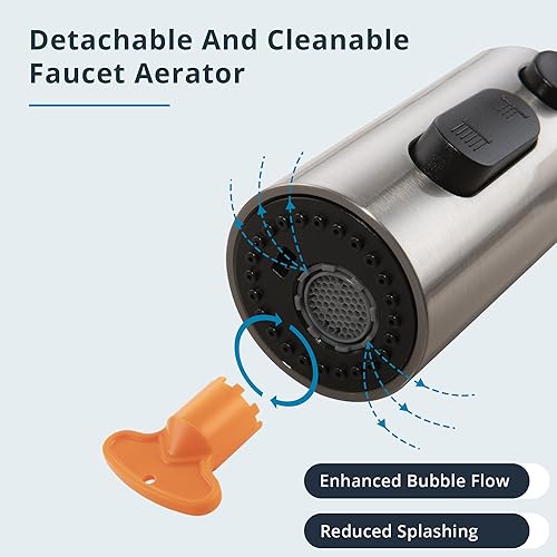 Miniatura 5 de DOLGABA Cabezal de rociador de repuesto para grifo de cocina, 3 modos, cabezal rociador extraíble con 9 adaptadores, níquel cepillado