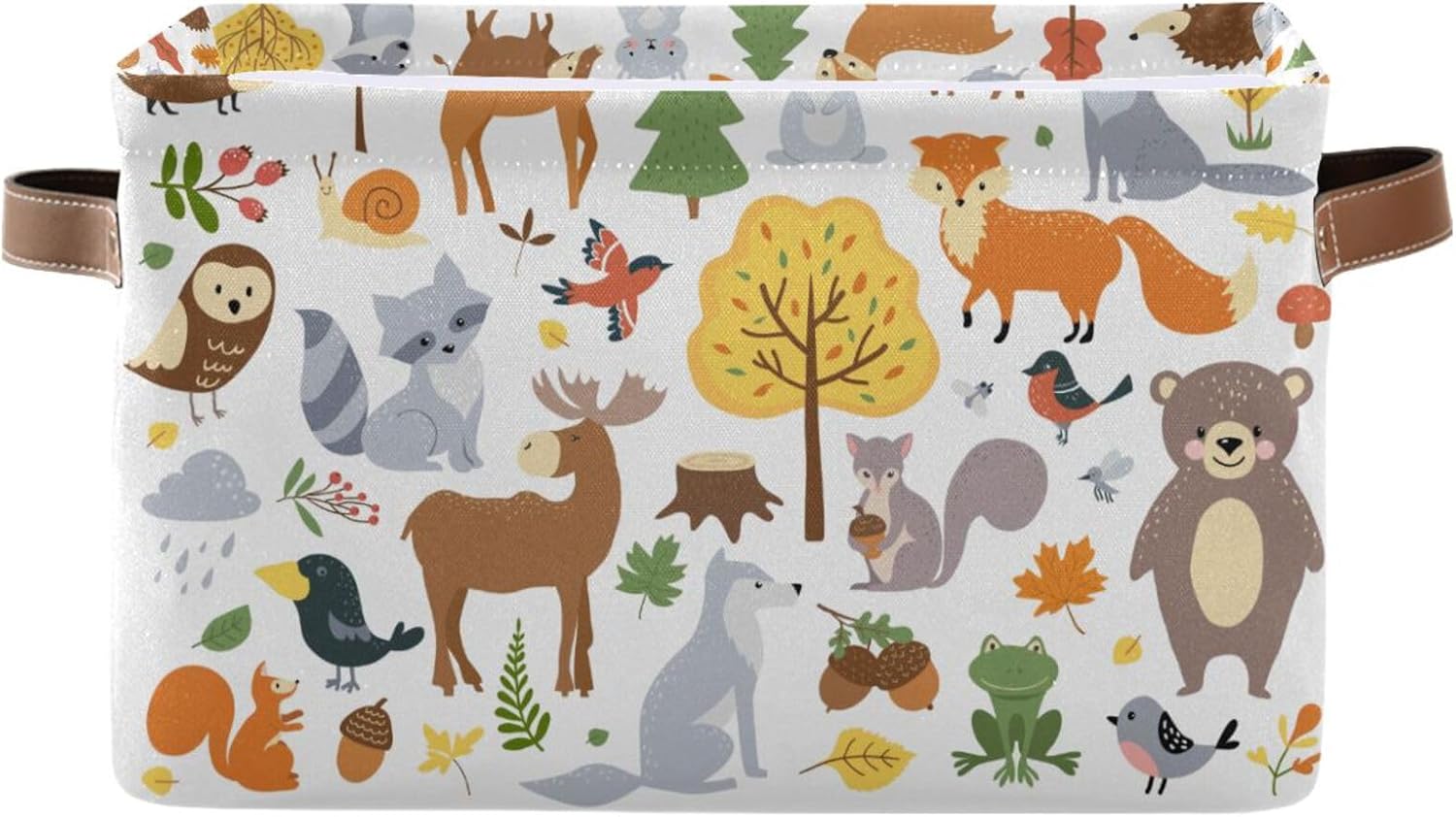 Storage Basket Bin Cute Woodland Animals Organizer Collapsible Shelf Basket Cube with Handle for Nursery Bedroom Bathroom