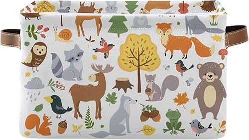 XUWU Storage Basket Bin Cute Woodland Animals Organizer Collapsible Shelf Basket Cube with Handle for Nursery Bedroom Bathroom