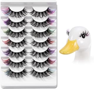 7 Pairs Porch Goose Outfit Eyelash Goose Lash Kit Colored Fake Eyelashes for Outdoor Lawn Garden Gooses Ends with Personalized Colored Eyelashes DIY Decoration for Outdoor Patio Garden Art