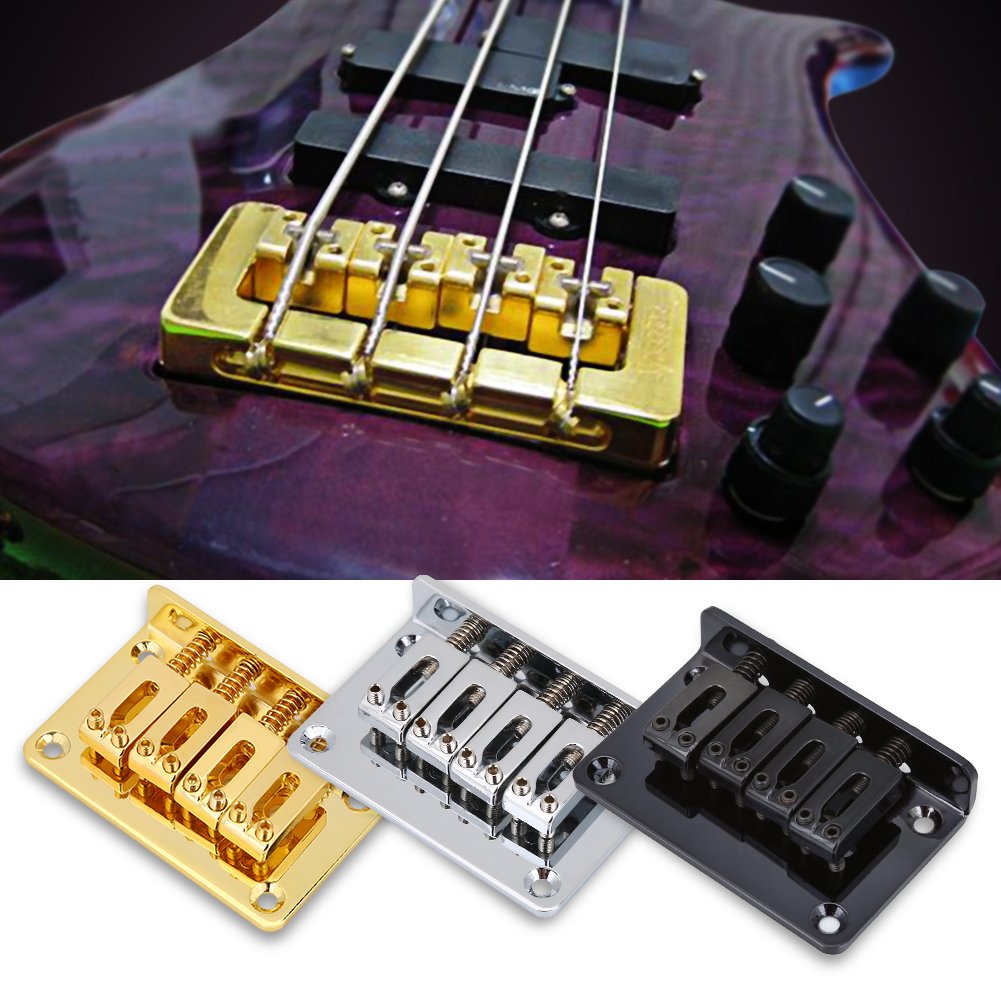 Electric Guitar Bridge, 4-String Fixed Hardtail Guitar Bridge Replacement Parts Top Load Tailpiece Zinc Alloy for Cigarbox Electric Guitars Bass Ukulele 60 x 40 x 13mm(Black)