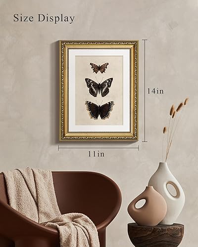 Miniatura 3 de VIYYIEA Arte de pared de mariposa con marco dorado vintage, estante de baño, ilustración de mariposa retro, impresiones en lienzo, cuadros antiguos