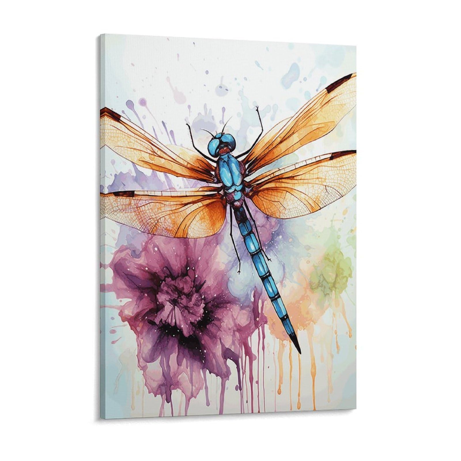 Dragonfly Watercolor Painting Canvas Wall Art for Bedroom 18x24inch Canvas Prints Artwork for Walls Modern Picture Artwork Painting for Living Room Aesthetic Wall Paintings for Bathroom Kitch