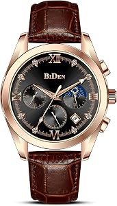 HANPOSH Men's Watch Analog Quartz Watch Dress Business Waterproof Watches for Men with Date Month Display Casual Leather Watch Strap