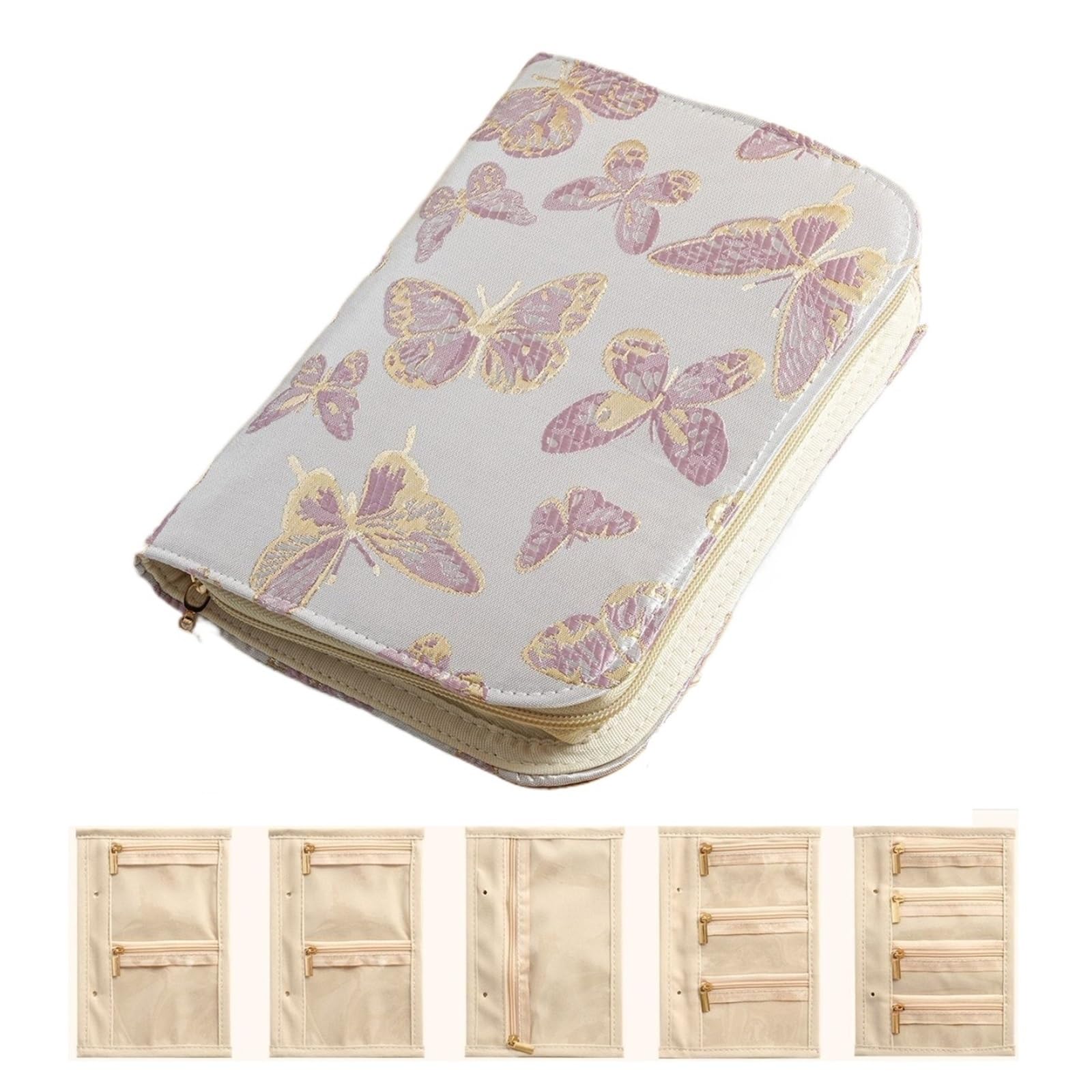 FDzkrtvm Transparent Jewelry Storage Book, Multicolor Zippered Jewelry Organizer Travel Velvet Pouch(Pink)