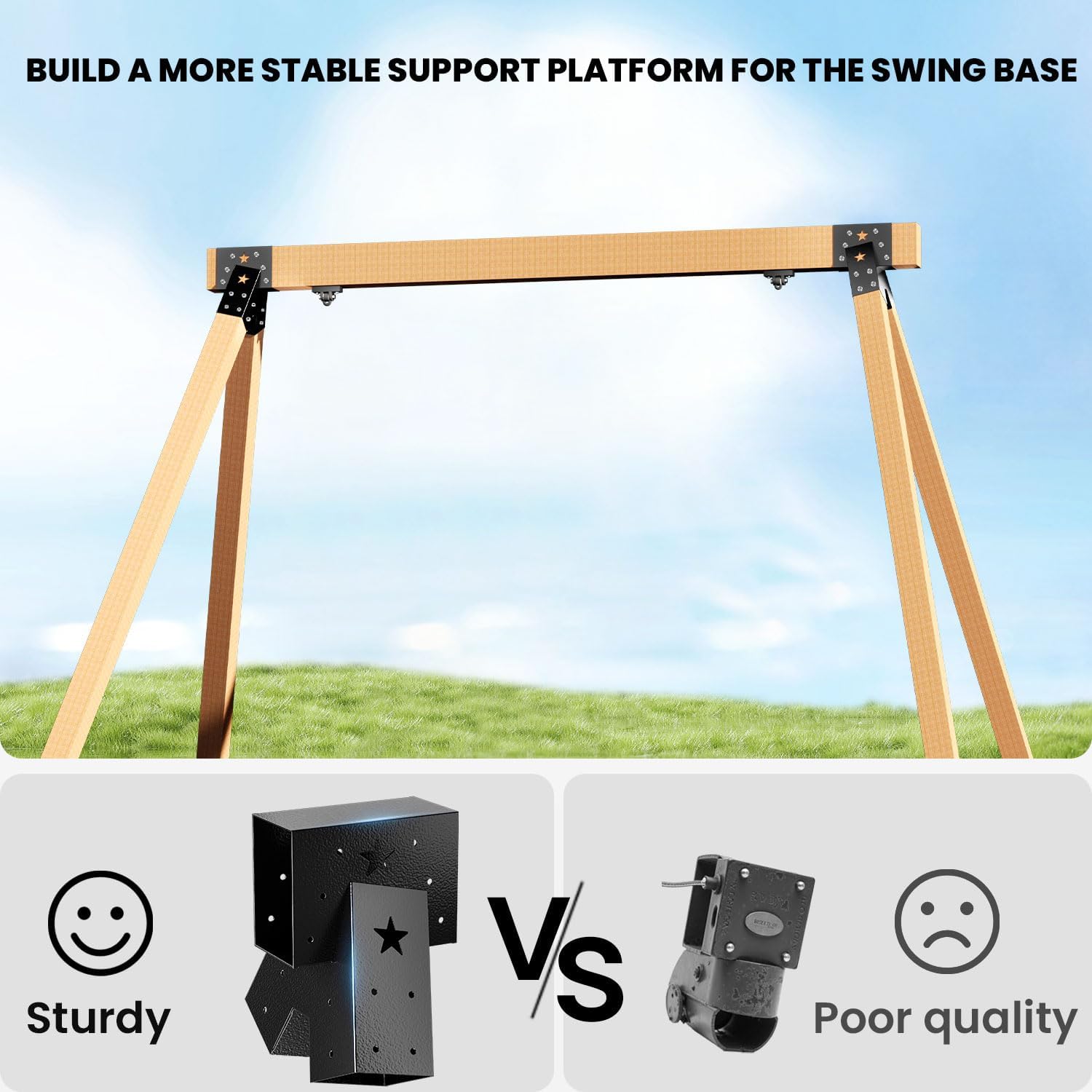 Heavy Duty Swing Set Brackets Kit with 2 A-Frame Brackets and 2 Swing Hangers for Wooden Playsets, DIY Backyard Playground Equipment Mounting Parts and All Hardware for Easy Installation - Image 5