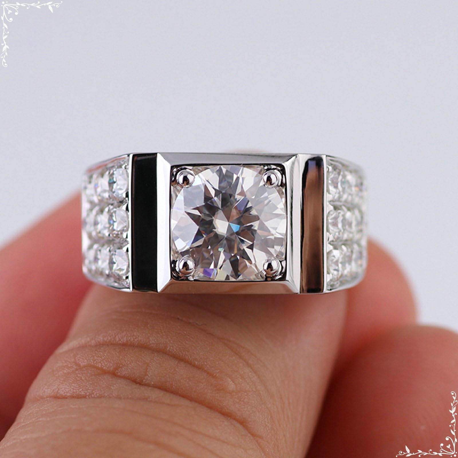 Promise Anillo para hombre, anillo de lujo con moissanite redondo de 1/2/3 ct, oro blanco