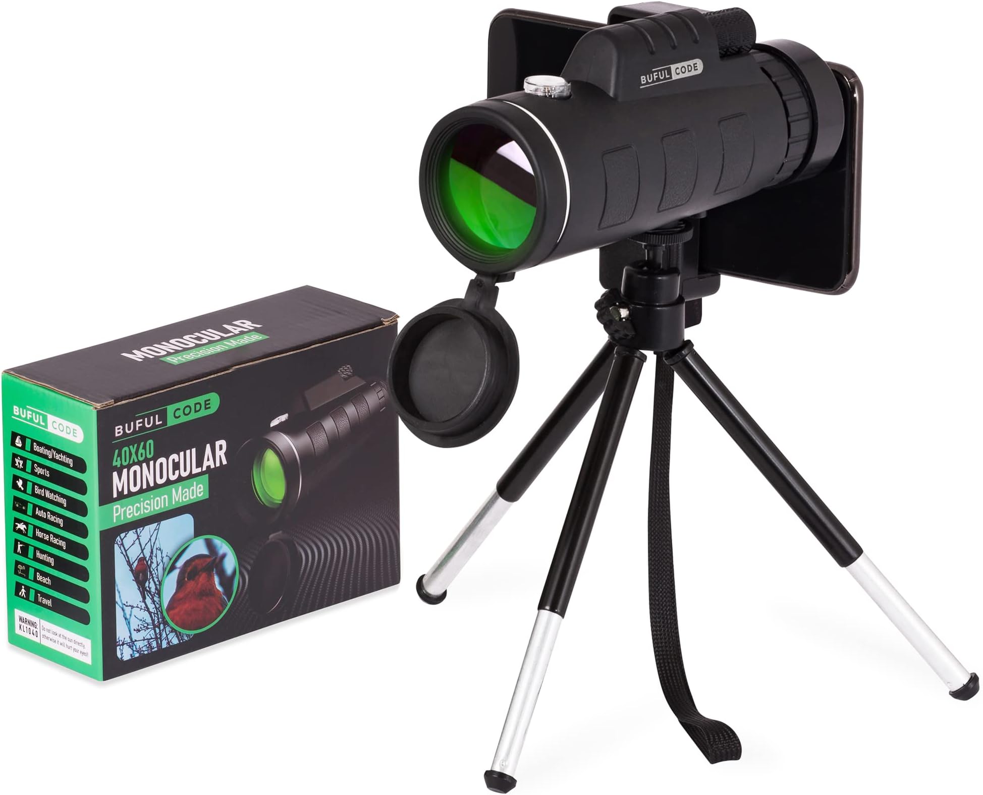 Monocular Telescope 40x60 Handheld for Adults BAK4 Prism- High Power Monocular HD Zoom Smartphone Holder Adapter with Adjustable Tripod -Light Pocket Fit, Waterproof and Low Night Vision