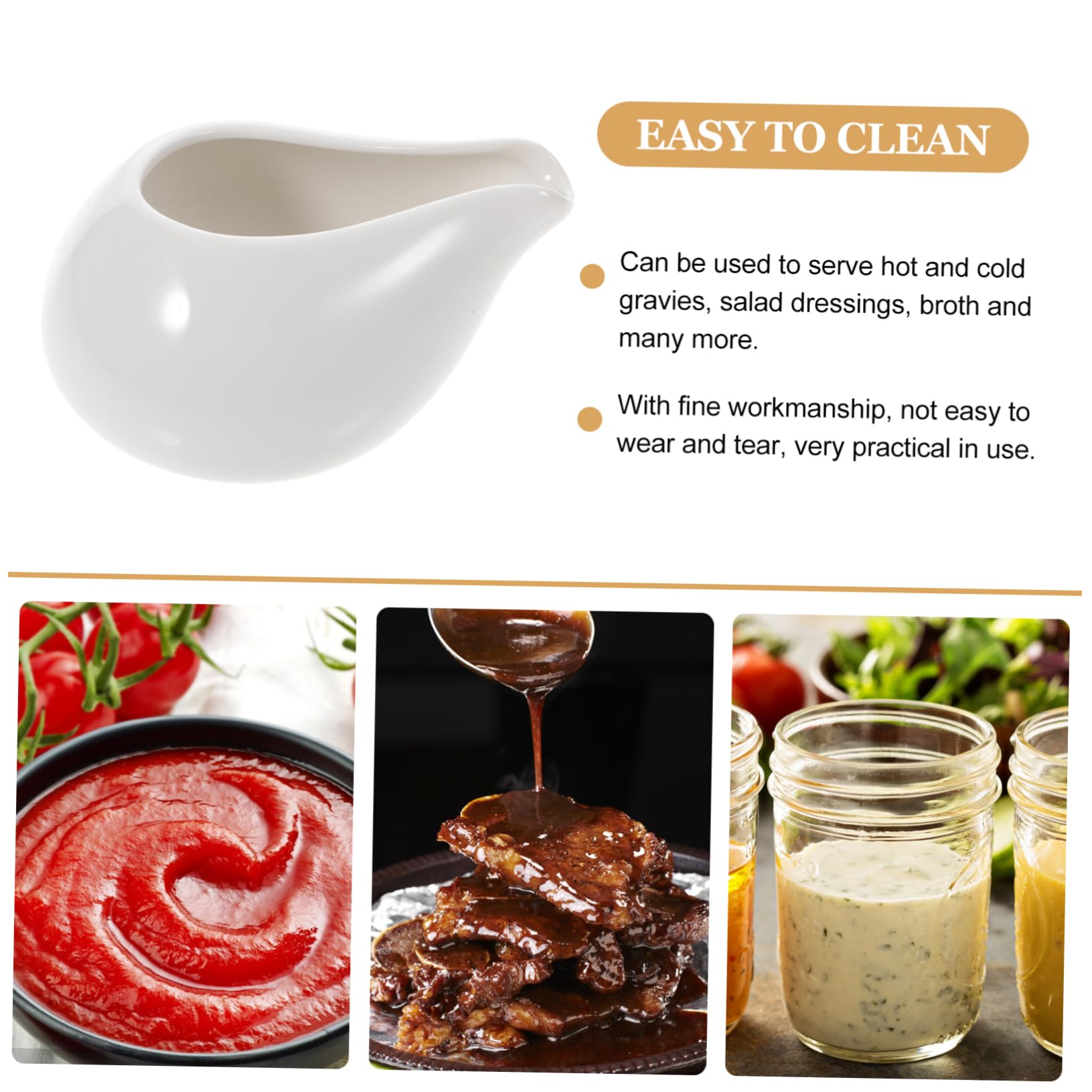 CIYODO 2pcs Handleless Juice Bucket Gravy Boat Gravy Bowl Gravy Container Gravy Dish with Handle Microwave Containers Gravy Sauce Boat Porcelain Saucier Dipping Bowls Ceramics White