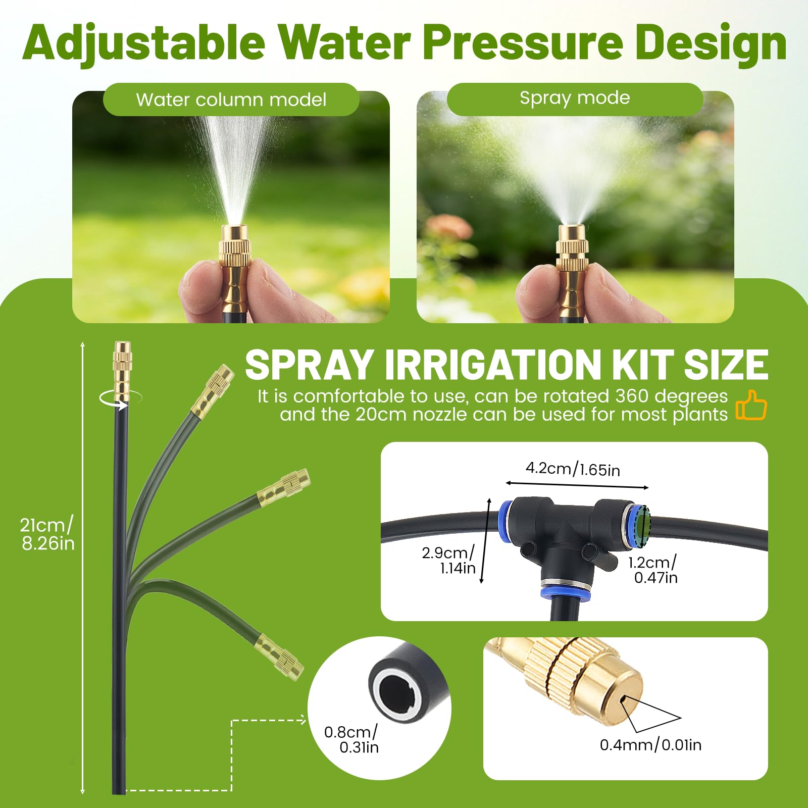 Sistema de riego ajustable, riego de plantas curvado de 360 ° con control de flujo preciso, sistema de riego por goteo para exteriores, invernadero, bancal elevado