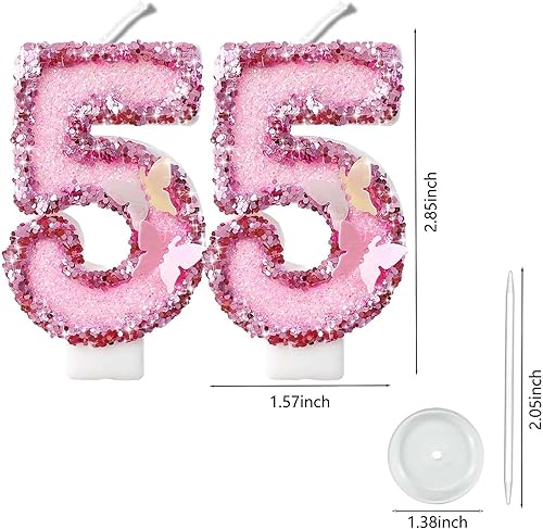 Miniatura 454 de Velas de números con purpurina de oro rosa de 2.8 pulgadas, muchos colores, regalos de cumpleaños de 22 años, velas de cumpleaños, velas de números