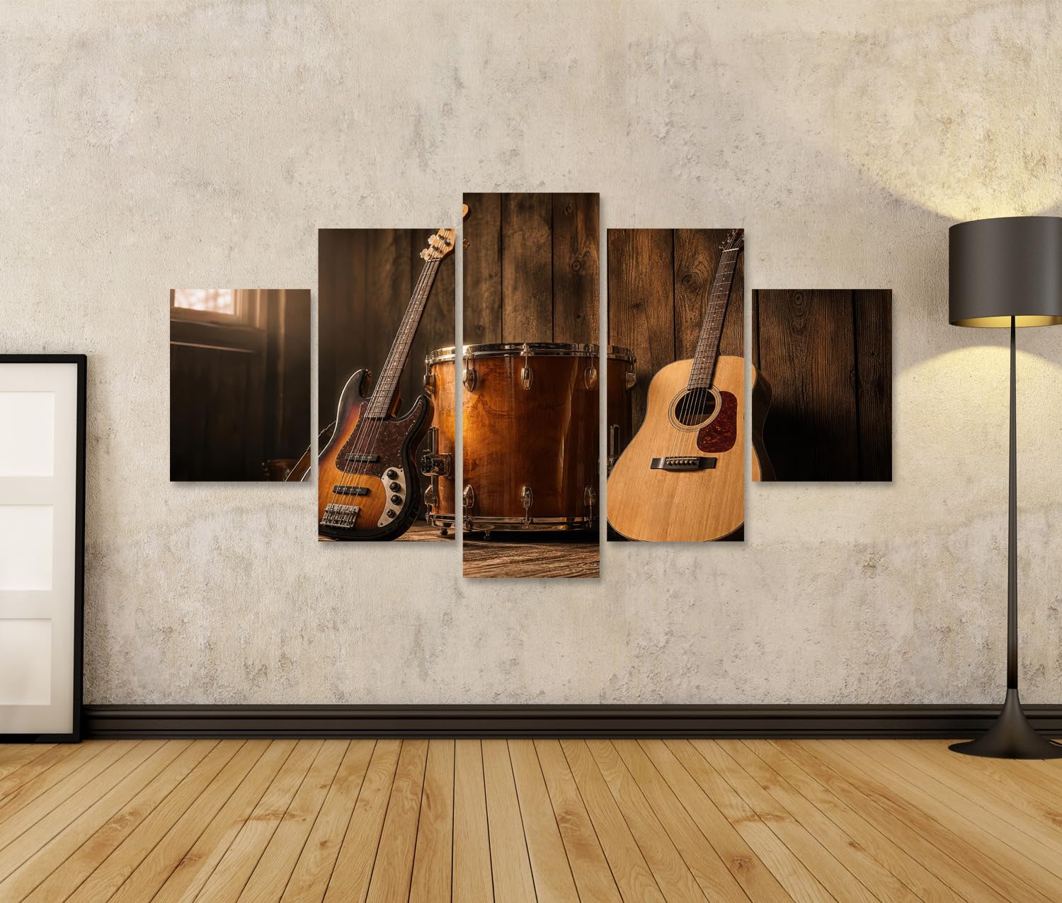 islandburner Quadro su tela, set musicale rustico da parete, per soggiorno, per gli amanti della musica, 5 pezzi