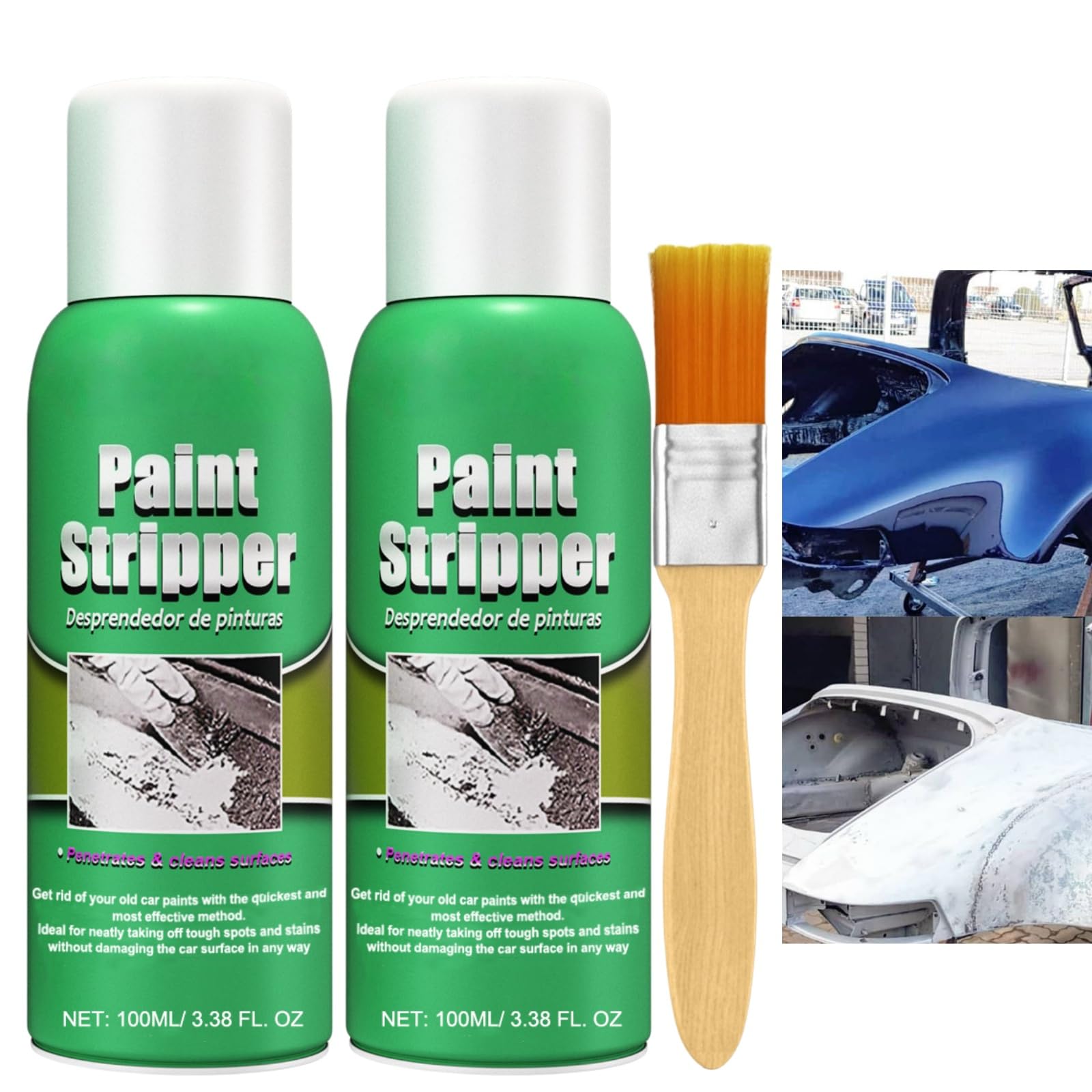 2*100ml Paint Remover Spray with Brush,Heavy Duty Paint Stripper for Metal,Concrete,Tiles&Wood,Best Paint Strippers for Automotive&Surfaces,No Damage Formular,Polish&Brighten,Waterproof,Easy to Carry