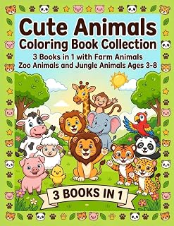 Cute Animals Coloring Book Collection for Kids: Farm, Zoo and Jungle Animals Coloring Bundle for Kids Ages 3-8 (Cute Animals Coloring Books for Kids)