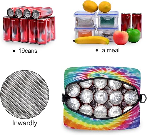 Miniatura 3 de Lonchera con diseño de teñido anudado, bolsa de almuerzo con espiral de arco iris, kit de bolsa de almuerzo congelable, enfriador térmico para