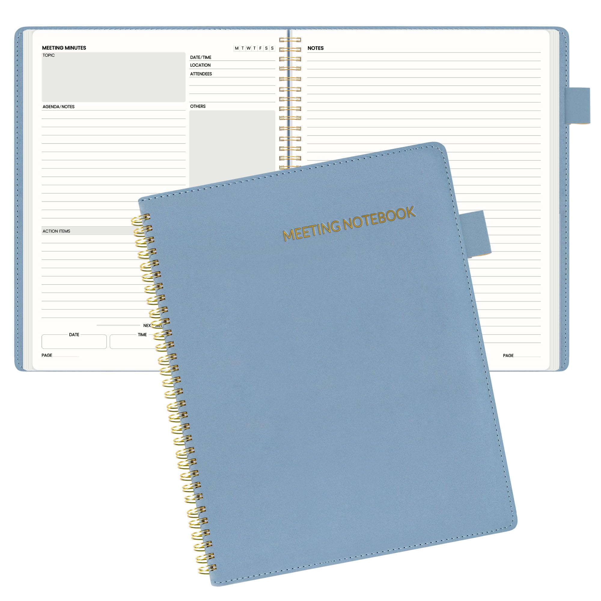 SUNEE Half Meeting Half Note - 8.5"x11" Professional Notebooks for Work - 160 Pages, A4 Size Project Planner, Spiral Meeting Agenda Organizer for