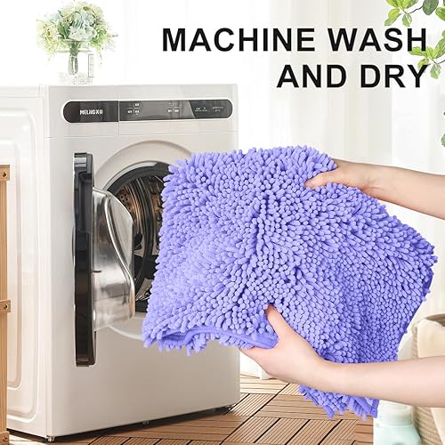 Miniatura 7 de vctops Alfombra de baño de felpilla de felpa, extra suave y absorbente, alfombra antideslizante para bañera, baño, ducha, color morado oscuro, 16 x