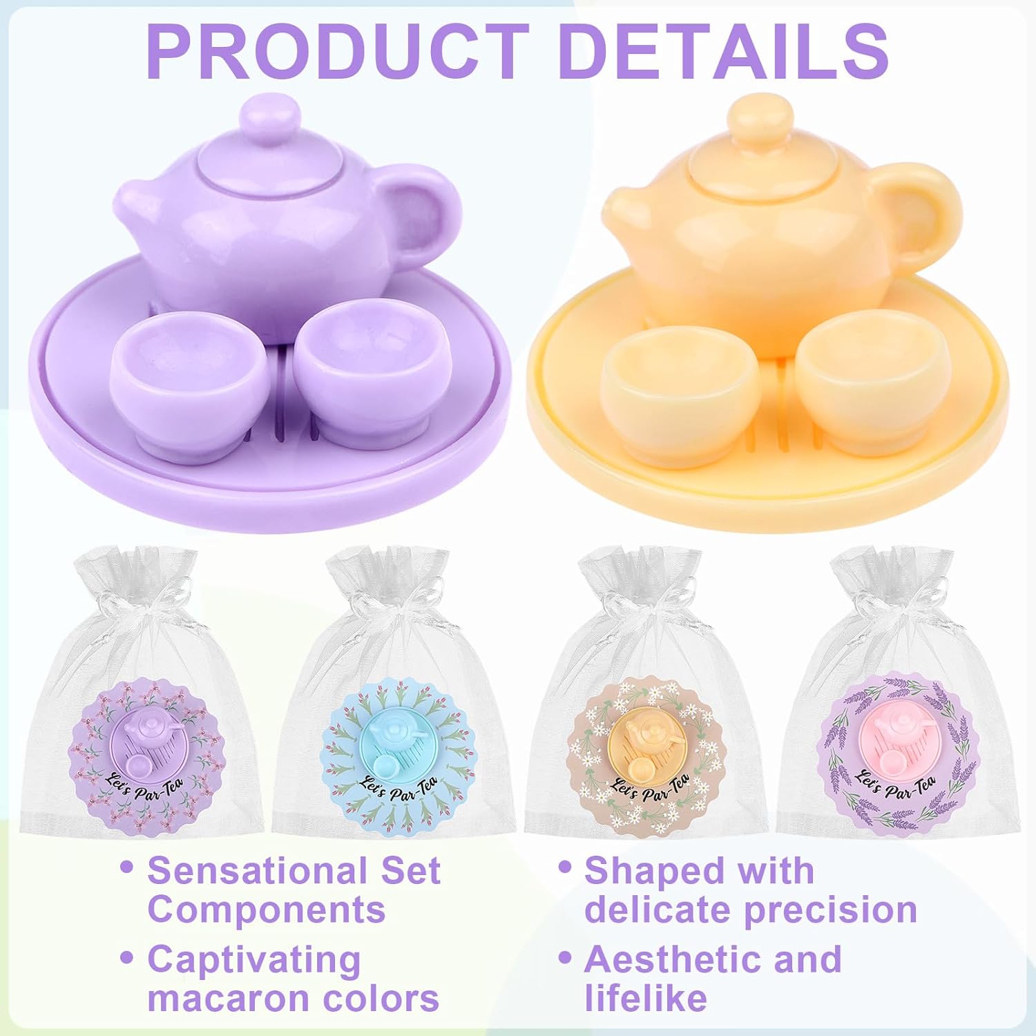 36Sets Tea Party Set for Kids Tea Party Favors Mini Teapots Teacups Set Birthday Gift Resin Figures with Cards 8 Colors Carnival Prizes Tea Themed Real Life Birthday Party Supply