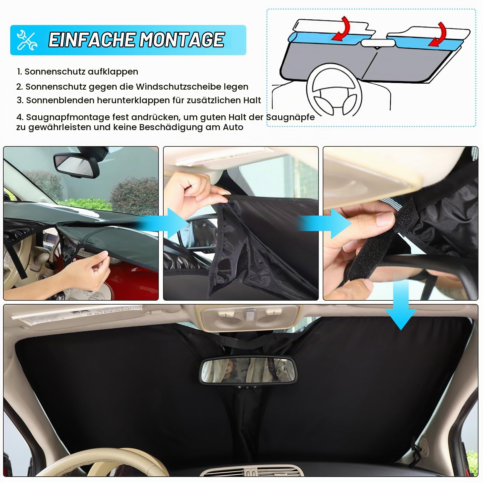Lustige Auto-Sonnenblende mit Cartoon-Augen-Muster Geeignet für FIAT 500 2010-2026, Auto Frontscheibe Keep Vehicle Cool für FIAT 500 Zubehör