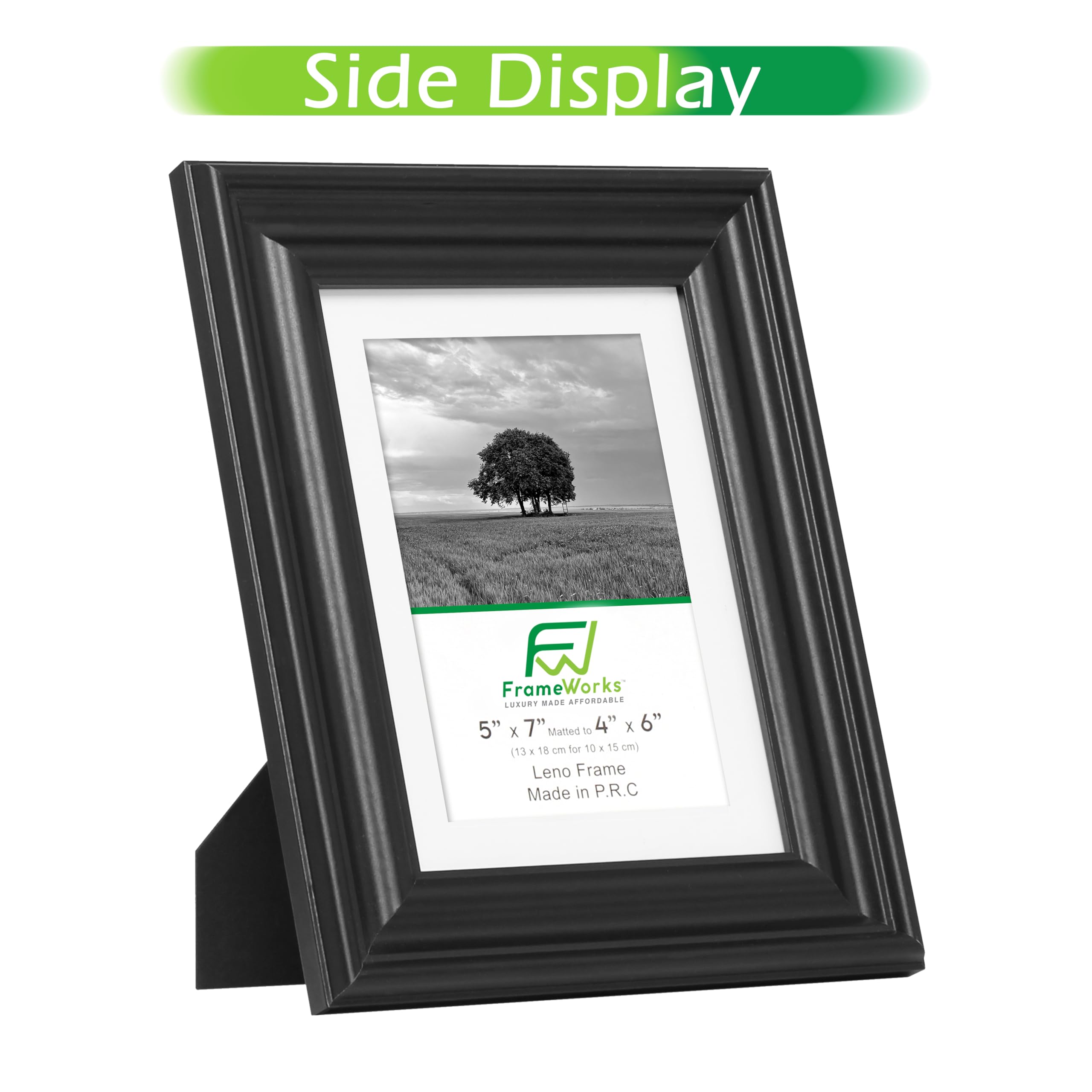 FrameWorks - 2-Pack - 5” x 7” Matted to 4" x 6" Black Wooden Picture Frames with Luxury Wide Molded Edge, Removable Mat, and Tempered Glass — Amazon image 2