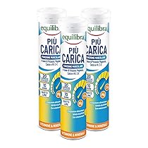 Equilibra Integratori Alimentari, Più Carica, Integratore per la Normale Funzione Muscolare, con Potassio, Magnesio, Calcio, Vitamina C e Vitamina E, Gusto Lime, 3 pezzi da 20 Compresse Effervescenti