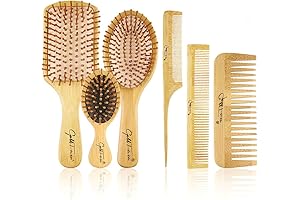6 in 1 Bamboo Hair Brush and Comb Set