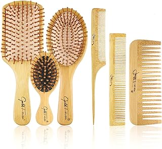 BestFire 6 in 1 Hair Brush Set for Men & Women: Bamboo Bristle Hairbrush, Tail Comb, Double Head Comb, 3 Air Cushion Massage Brushes for Scalp Massaging