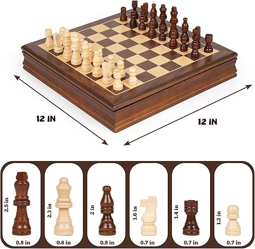 Miniatura 6 de Juego de ajedrez magnético de madera para adultos y niños, tablero de ajedrez de 12 pulgadas con piezas de ajedrez magnéticas hechas a mano con 2