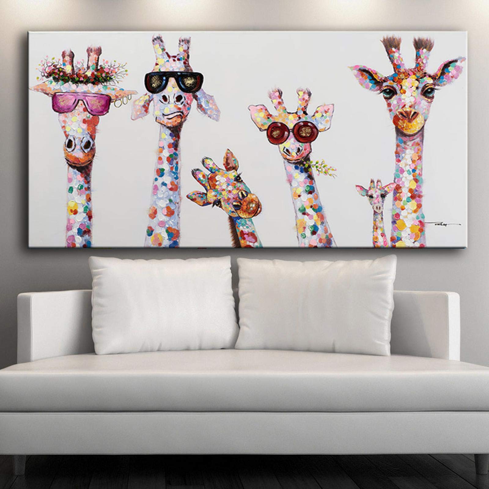 Yooyu Póster infantil con estampados de animales divertidos jirafa familia Graffiti arte lienzo pintura cuadro de arte de pared para habitación de niños hogar 90x185cm (35.4x72.3in) sin marco